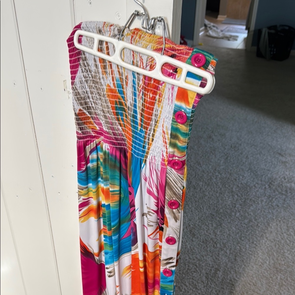 Cache Pink and Orange Ruched Sundress